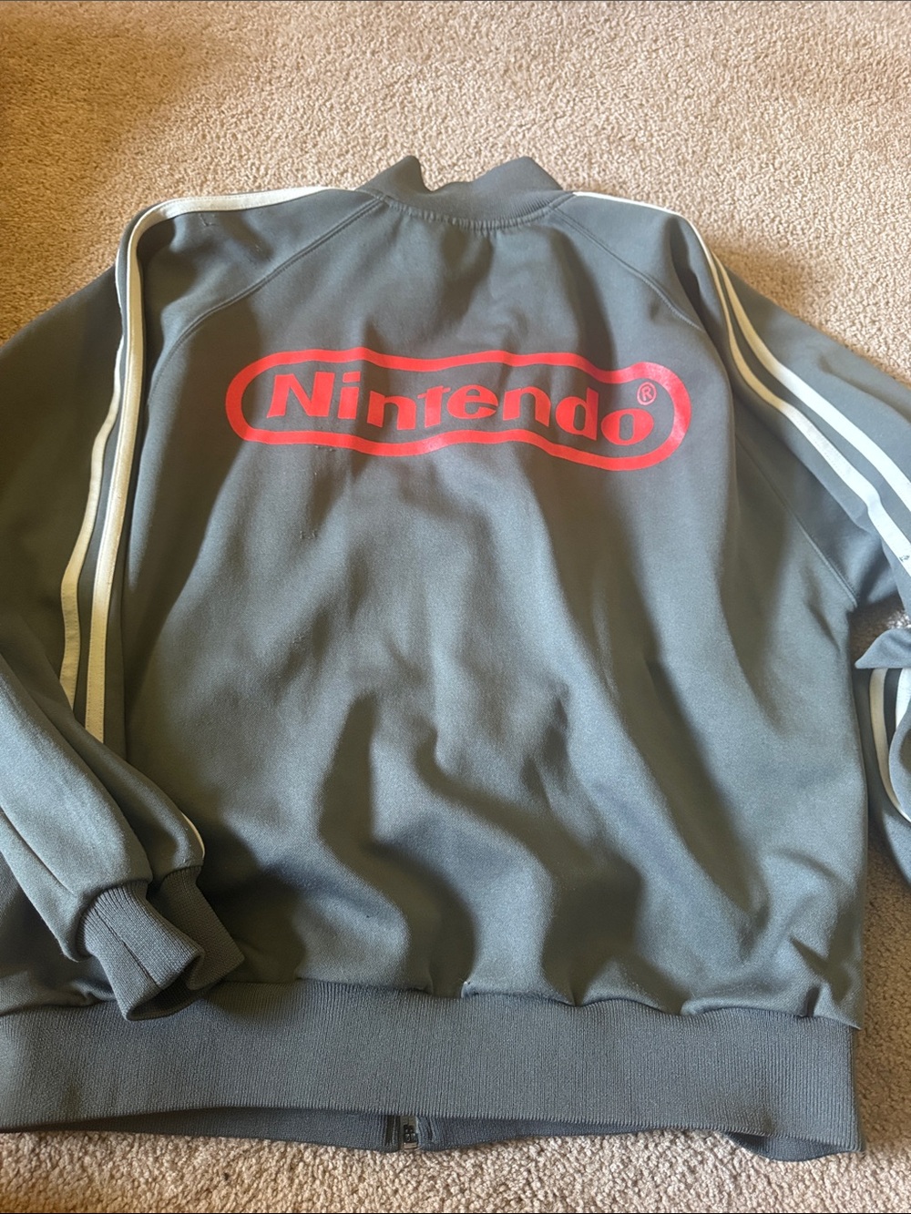 Vintage grail Nintendo Men's Gray Zip-Up Track Jacket with Red Logo
